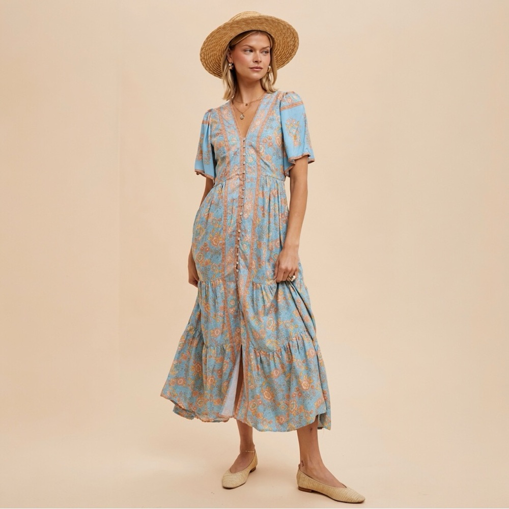 BOHO FLORAL PRINT,MIDI DRESS - Picture 2 of 3